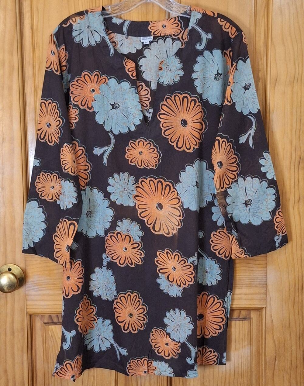 Woven 100% Cotton Shirt Size Medium Tropical Floral Summer Beach Coastal India